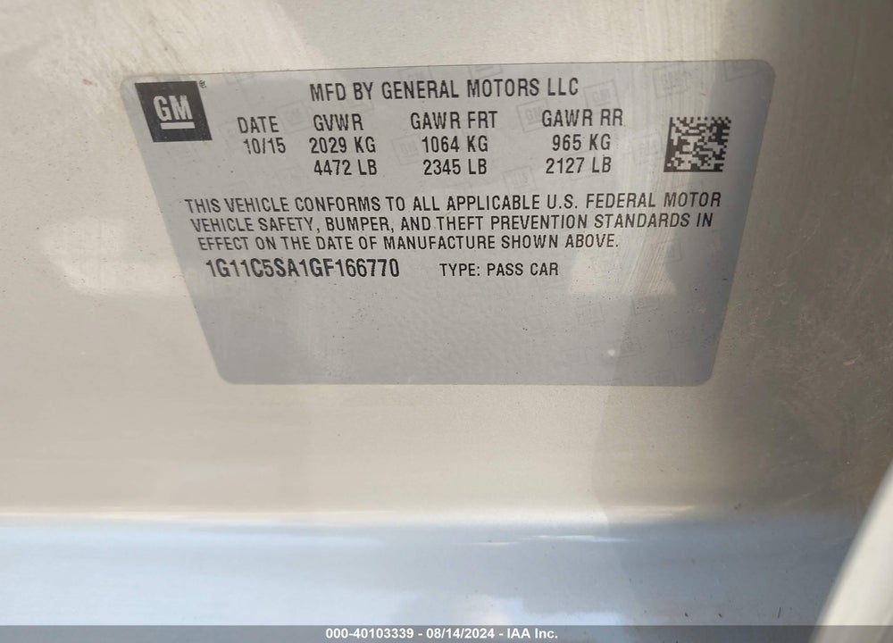 2016 CHEVROLET MALIBU LIMITED LT VIN: 1G11C5SA1GF166770
