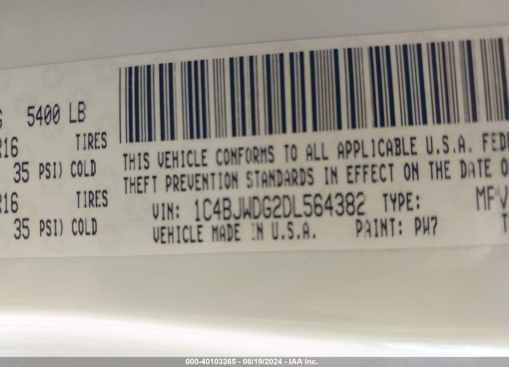 2013 JEEP WRANGLER UNLIMITED SPORT VIN: 1C4BJWDG2DL564382
