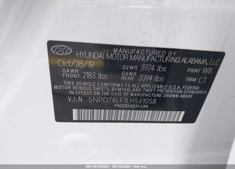 2020 HYUNDAI ELANTRA SE VIN: 5NPD74LF1LH561058