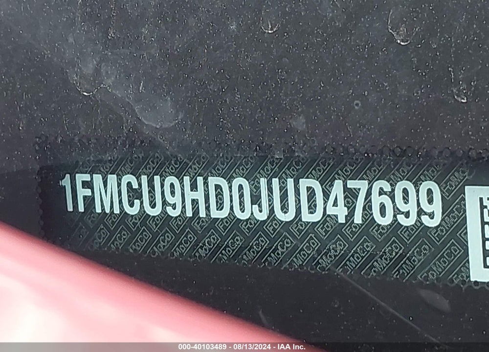 2018 FORD ESCAPE SEL VIN: 1FMCU9HD0JUD47699