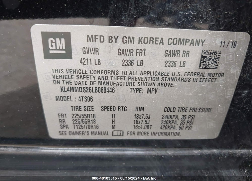 2020 BUICK ENCORE GX FWD SELECT VIN: KL4MMDS26LB068446