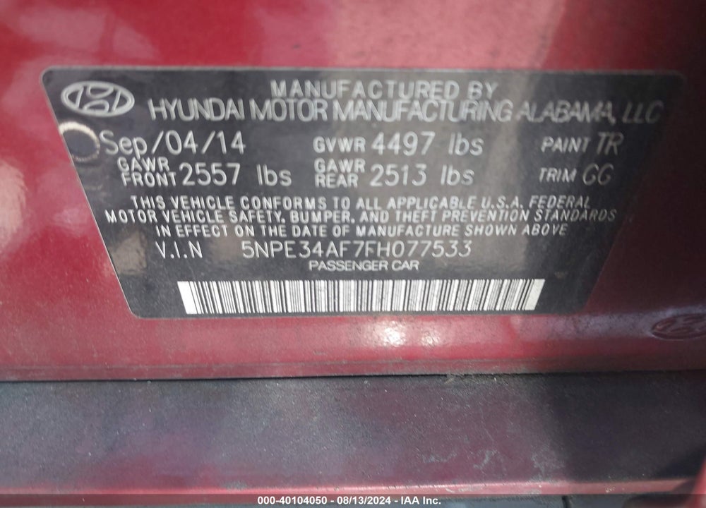 2015 HYUNDAI SONATA SPORT VIN: 5NPE34AF7FH077533