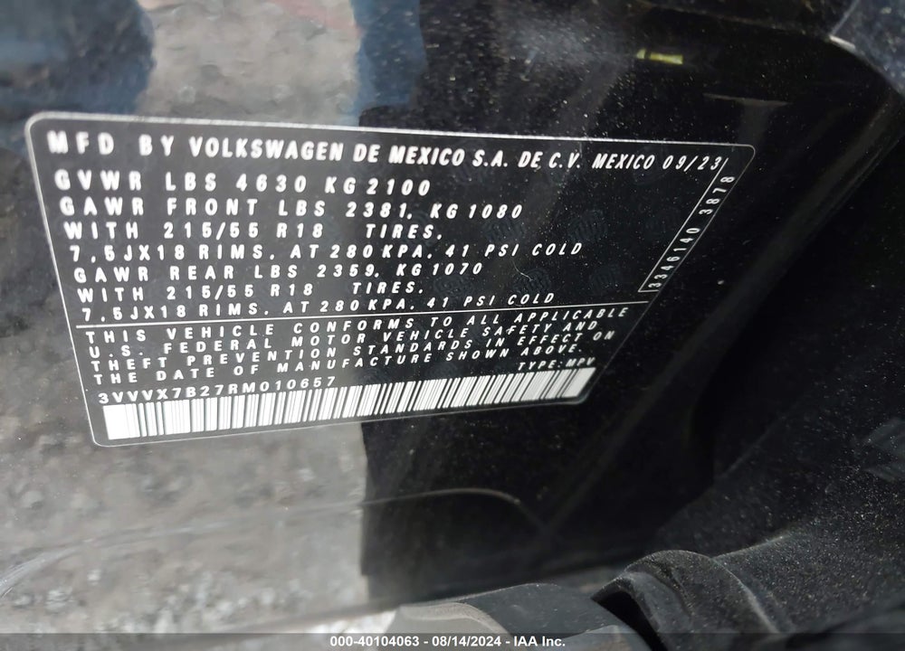 2024 VOLKSWAGEN TAOS 1.5T SE VIN: 3VVVX7B27RM010657