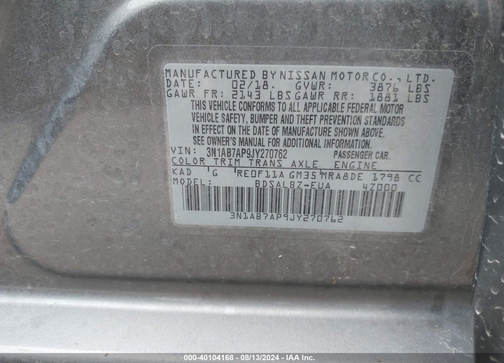 2018 NISSAN SENTRA S VIN: 3N1AB7AP9JY270762