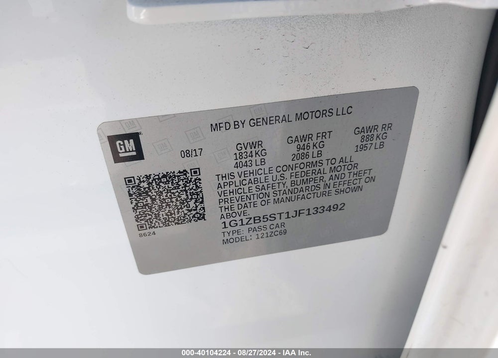 2018 CHEVROLET MALIBU 1LS VIN: 1G1ZB5ST1JF133492