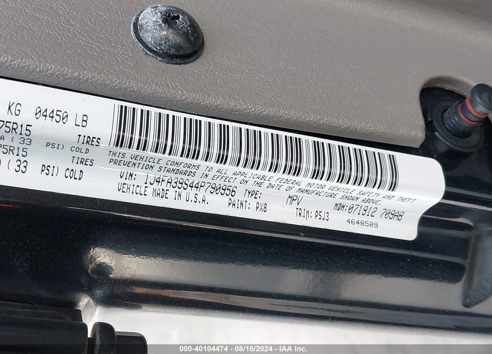 2004 JEEP WRANGLER X VIN: 1J4FA39S44P790956