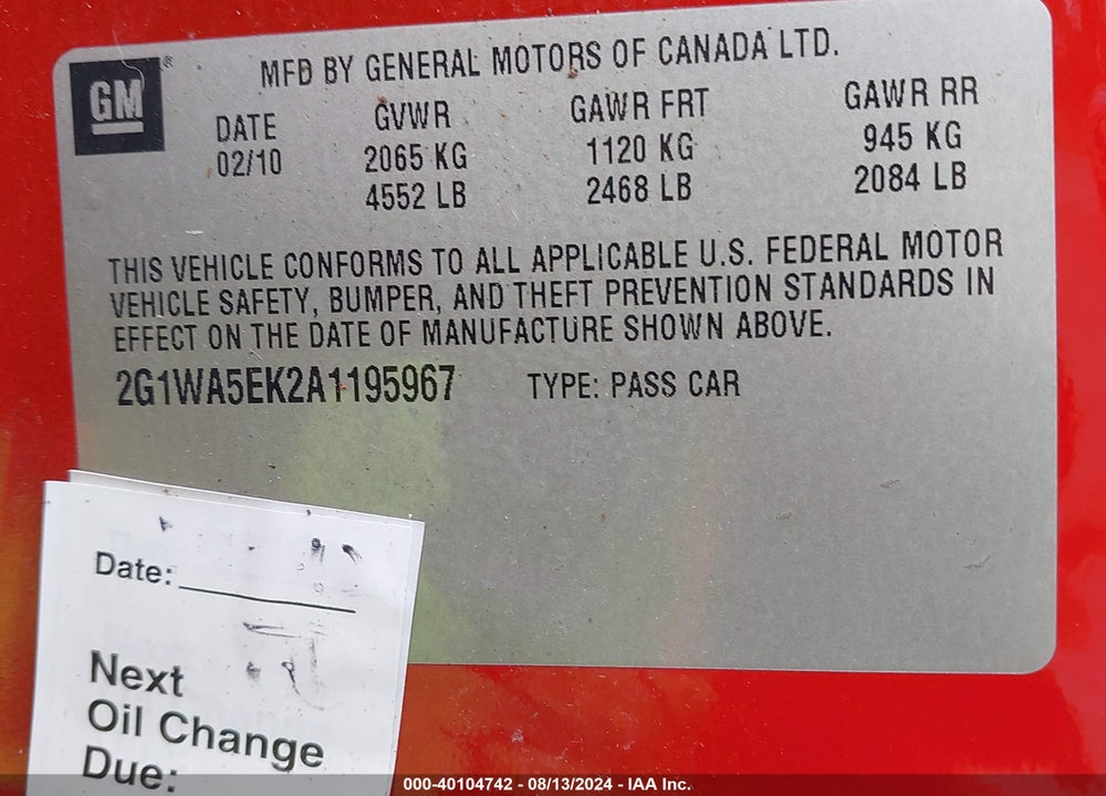 2010 CHEVROLET IMPALA LS VIN: 2G1WA5EK2A1195967