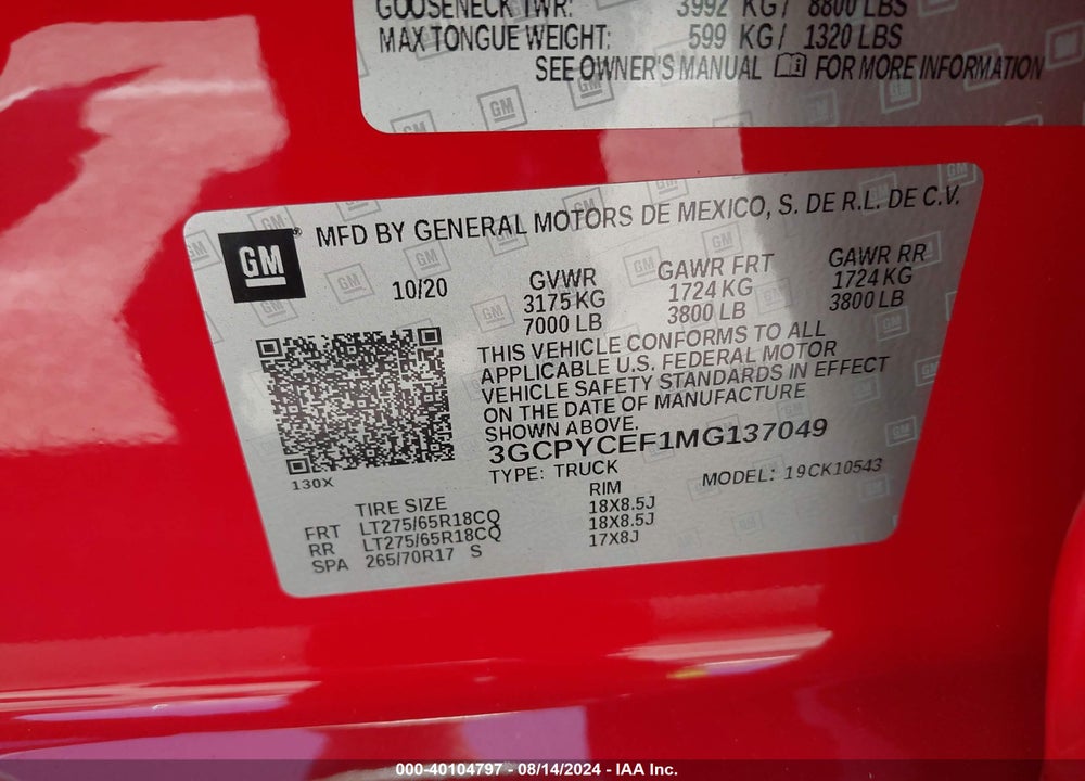 2021 CHEVROLET SILVERADO 1500 4WD SHORT BED CUSTOM TRAIL BOSS VIN: 3GCPYCEF1MG137049