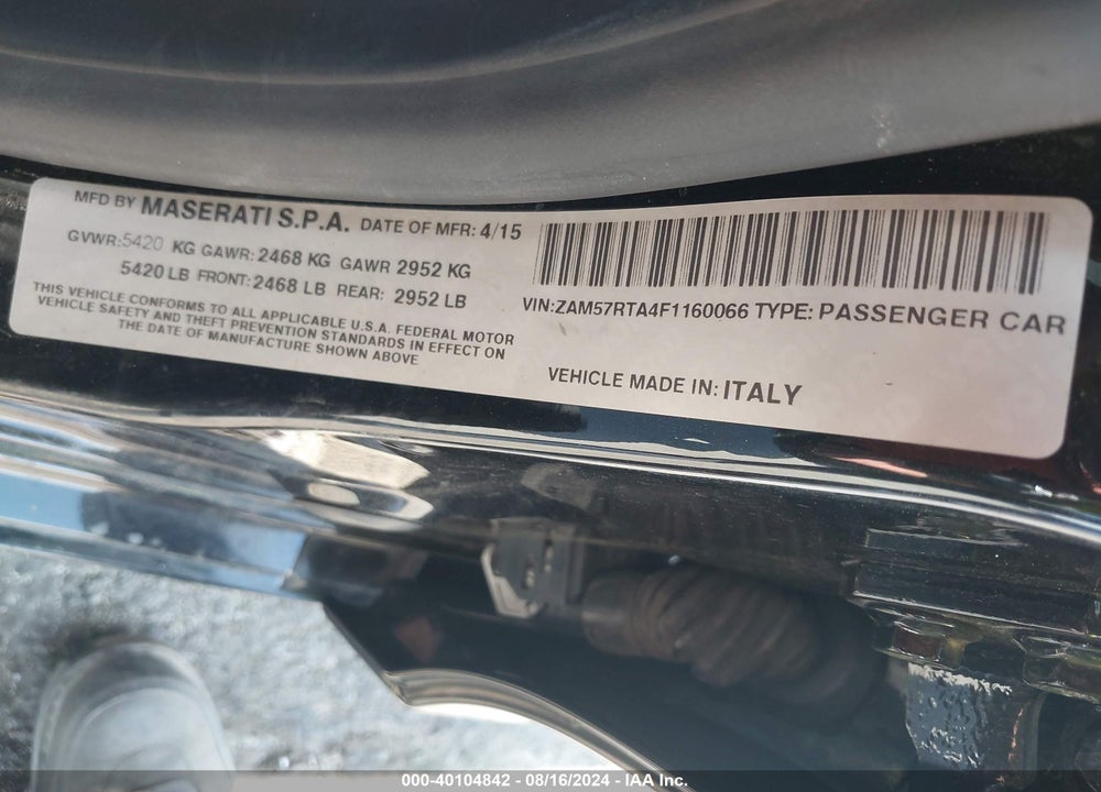 2015 MASERATI GHIBLI S Q4 VIN: ZAM57RTA4F1160066