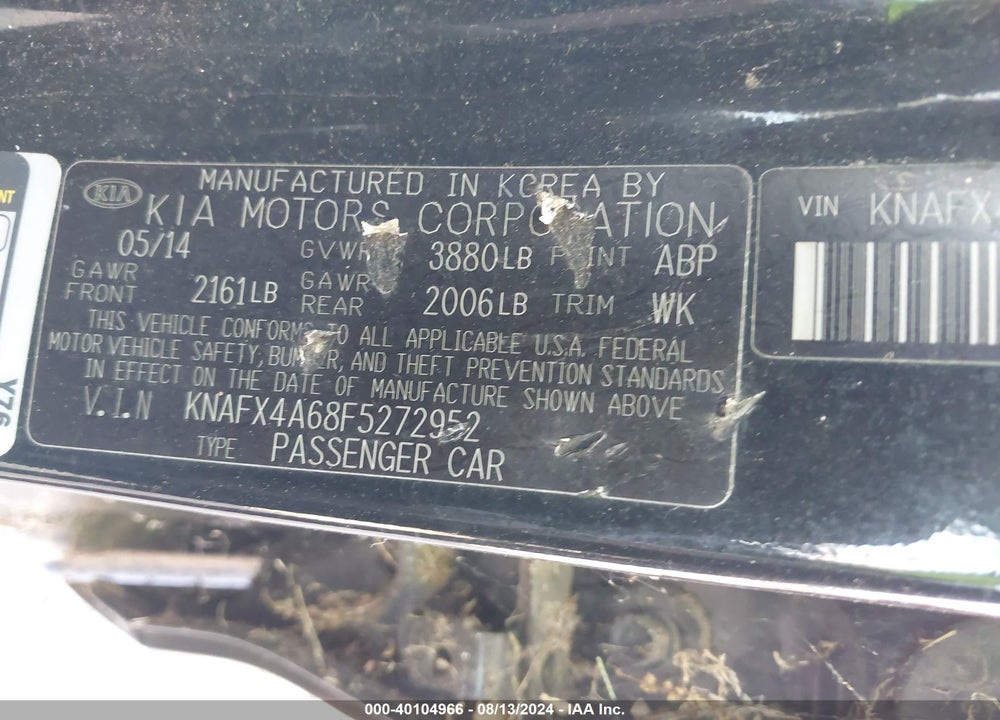 2015 KIA FORTE LX VIN: KNAFX4A68F5272952