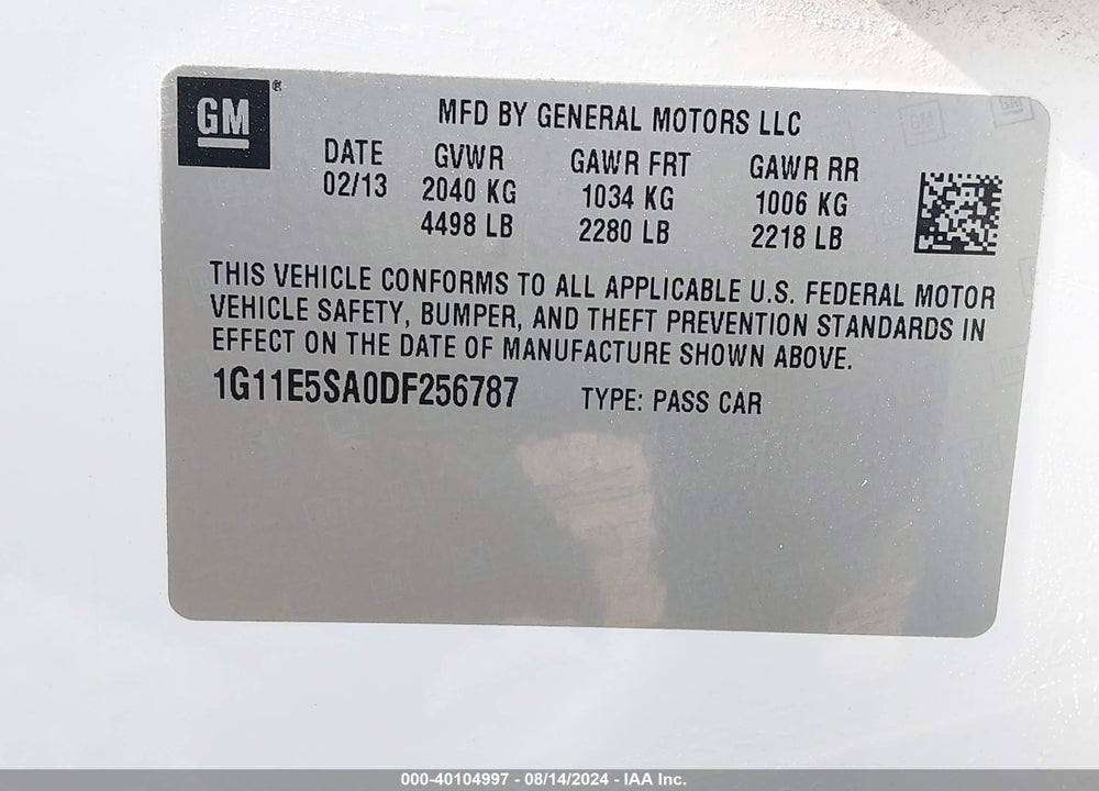 2013 CHEVROLET MALIBU 2LT VIN: 1G11E5SA0DF256787