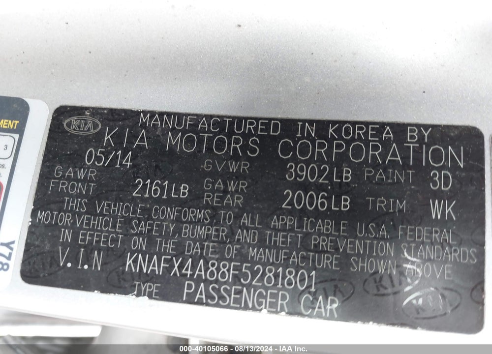 2015 KIA FORTE EX VIN: KNAFX4A88F5281801