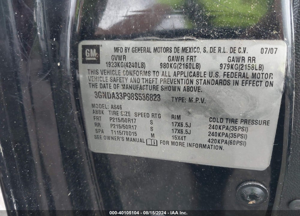 2008 CHEVROLET HHR LT VIN: 3GNDA33P98S536823