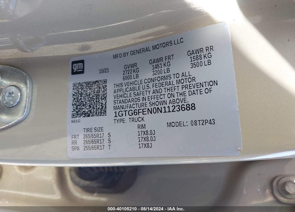 2022 GMC CANYON 4WD SHORT BOX AT4 - LEATHER VIN: 1GTG6FEN0N1123688