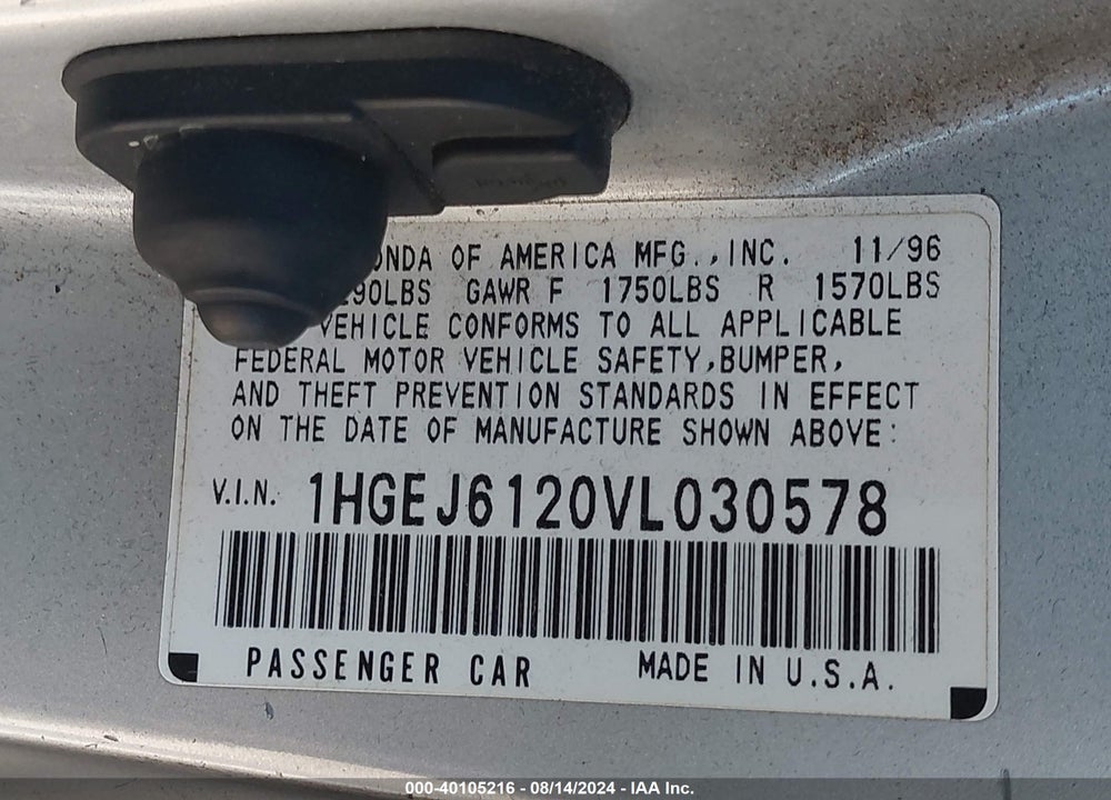 1997 HONDA CIVIC VIN: 1HGEJ6120VL030578
