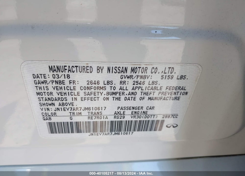2018 INFINITI Q50 3.0T LUXE VIN: JN1EV7AR7JM610617