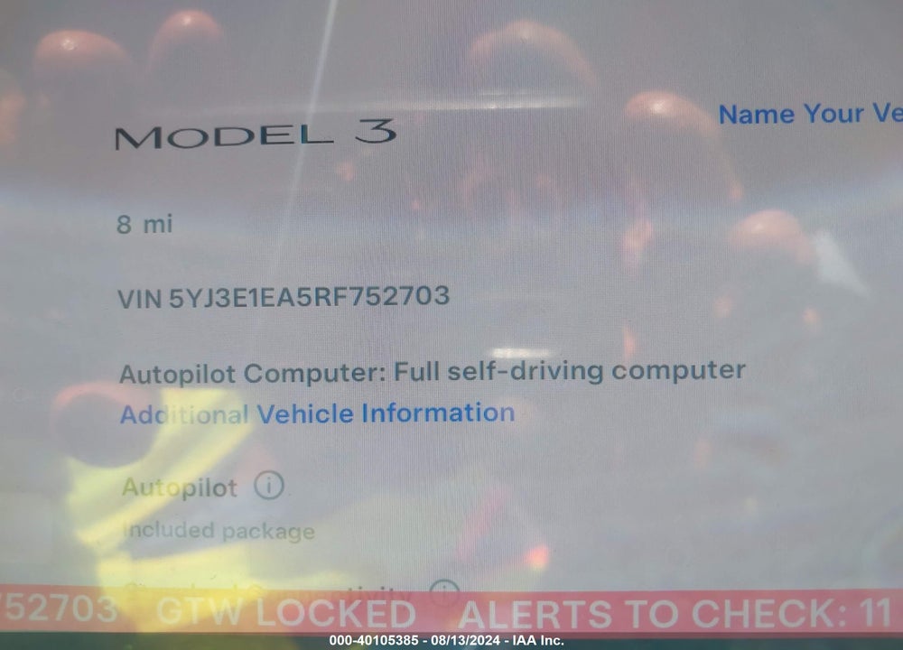 2024 TESLA MODEL 3 REAR-WHEEL DRIVE VIN: 5YJ3E1EA5RF752703