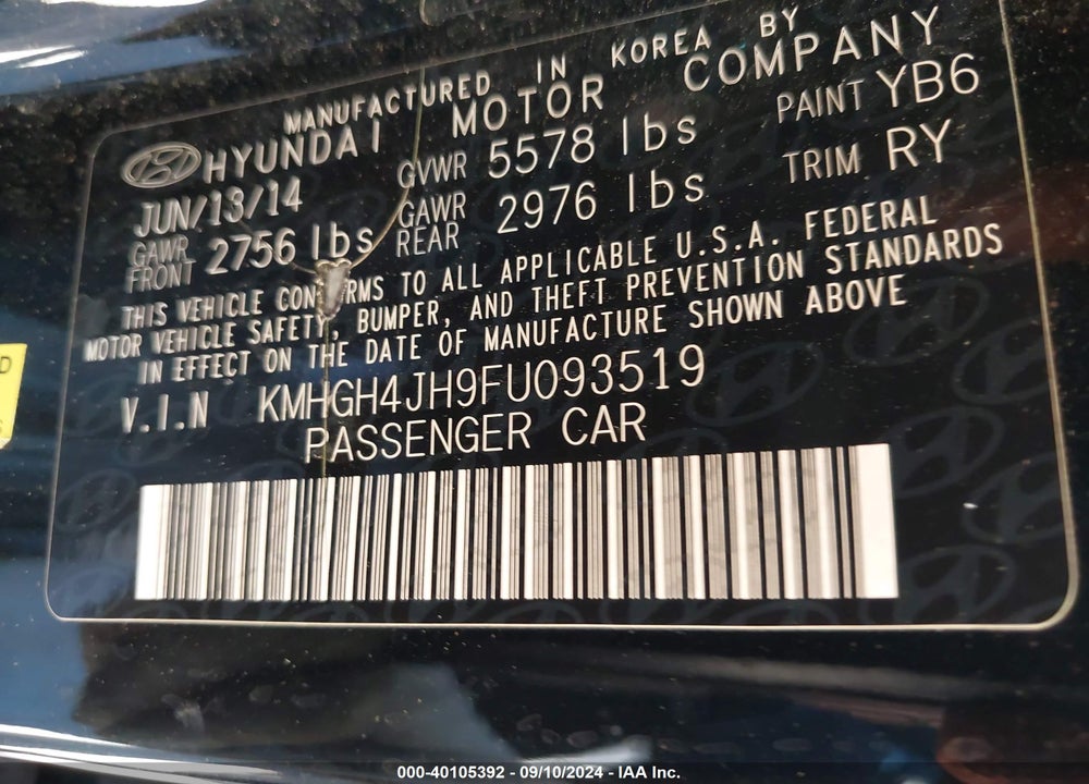 2015 HYUNDAI EQUUS SIGNATURE VIN: KMHGH4JH9FU093519