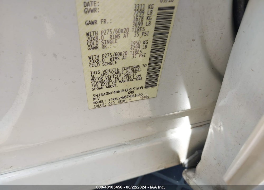 2011 NISSAN ARMADA VIN: 5N1BA0NE4BN604596