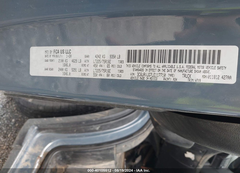 2020 RAM PROMASTER 3500 VIN: 3C6URVJG7LE117710