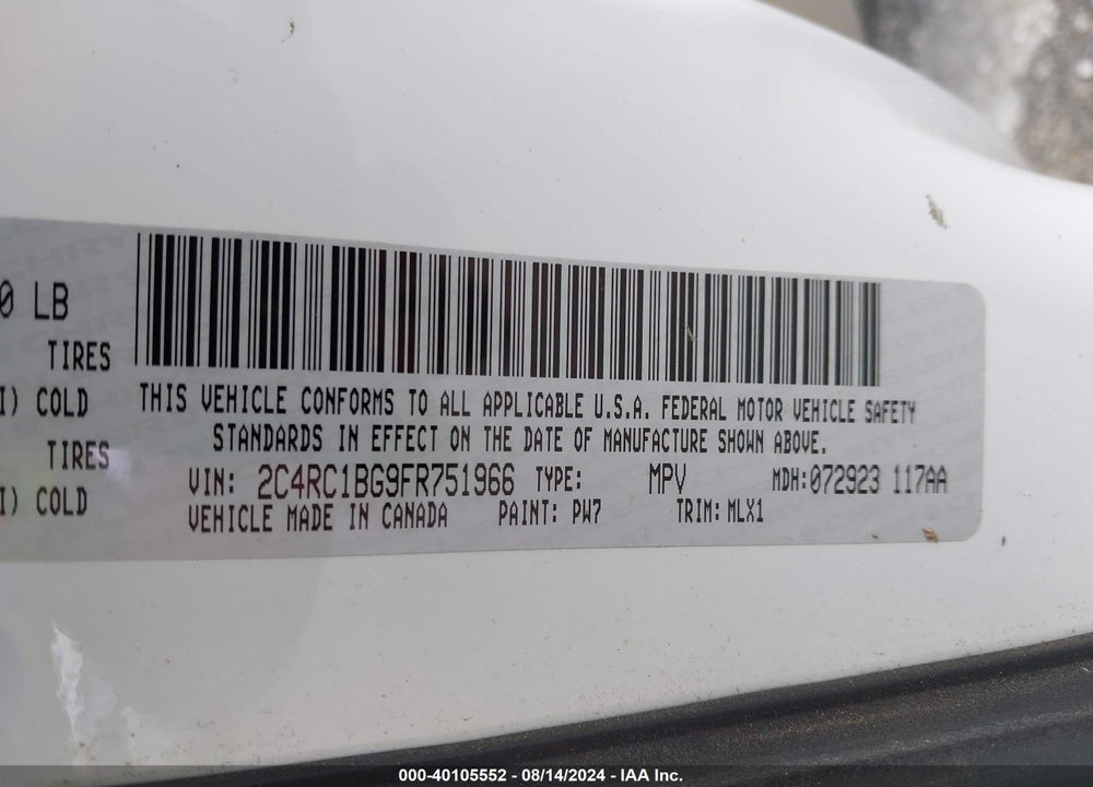 2015 CHRYSLER TOWN & COUNTRY TOURING VIN: 2C4RC1BG9FR751966