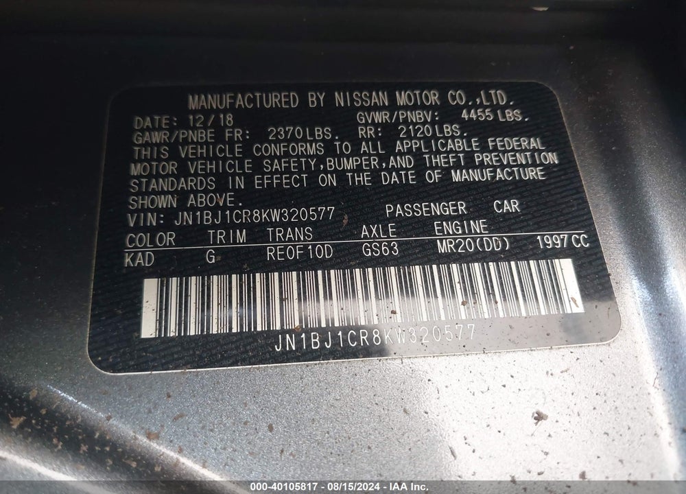 2019 NISSAN ROGUE SPORT SV VIN: JN1BJ1CR8KW320577