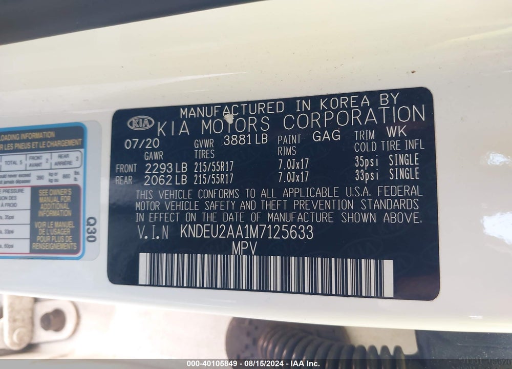 2021 KIA SELTOS S VIN: KNDEU2AA1M7125633