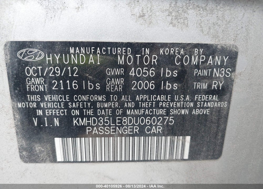 2013 HYUNDAI ELANTRA GT VIN: KMHD35LE8DU060275