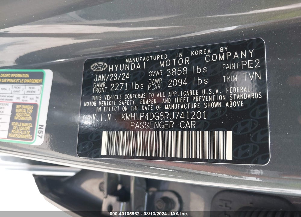 2024 HYUNDAI ELANTRA LIMITED VIN: KMHLP4DG8RU741201