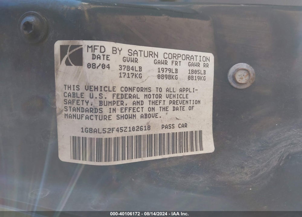 2005 SATURN ION 3 VIN: 1G8AL52F45Z102618
