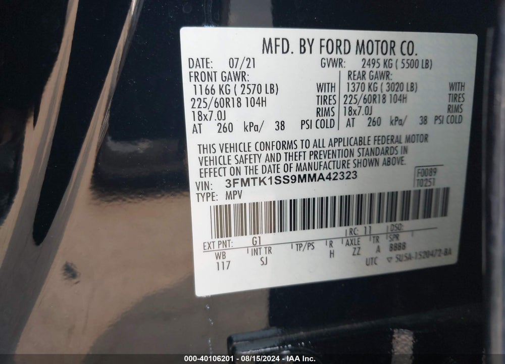 2021 FORD MUSTANG MACH-E SELECT VIN: 3FMTK1SS9MMA42323