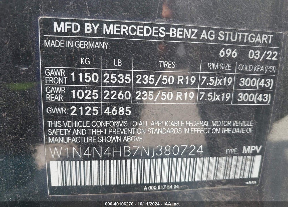 2022 MERCEDES-BENZ GLA 250 4MATIC VIN: W1N4N4HB7NJ380724