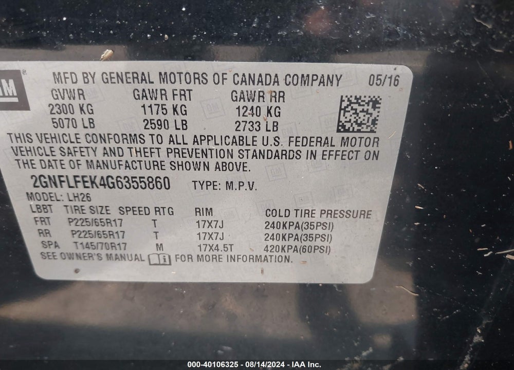 2016 CHEVROLET EQUINOX VIN: 2GNFLFEK4G6355860