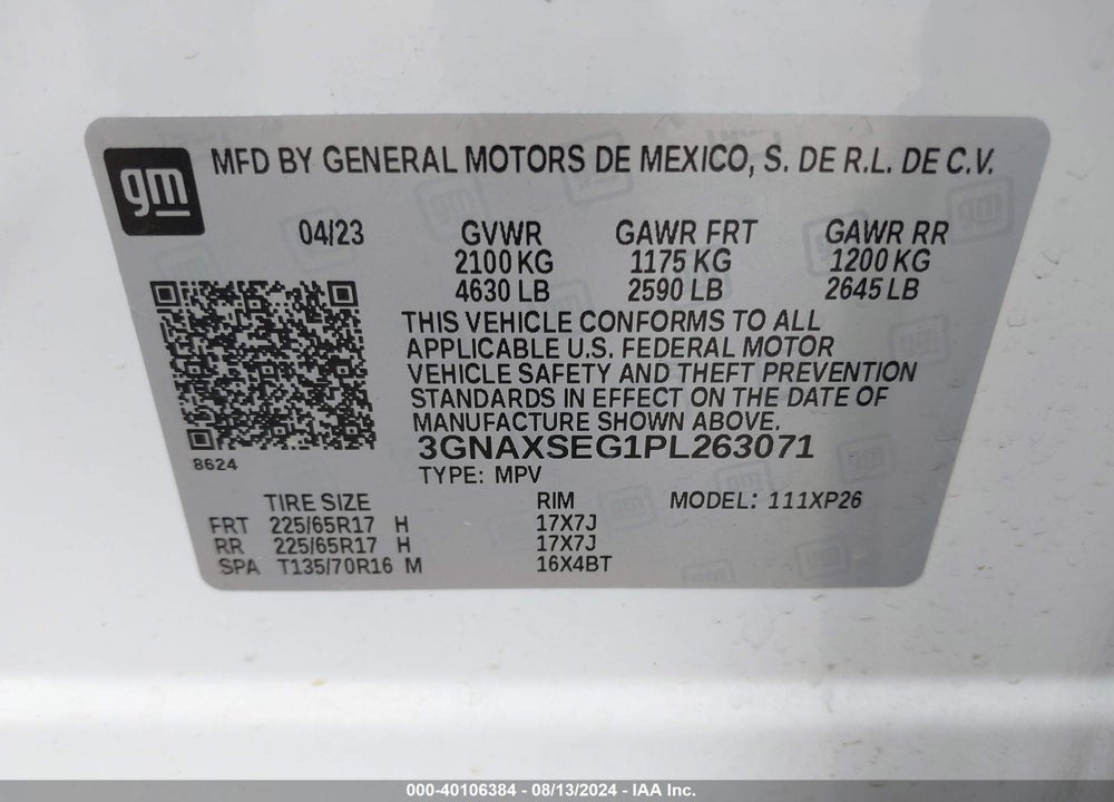 2023 CHEVROLET EQUINOX AWD LS VIN: 3GNAXSEG1PL263071
