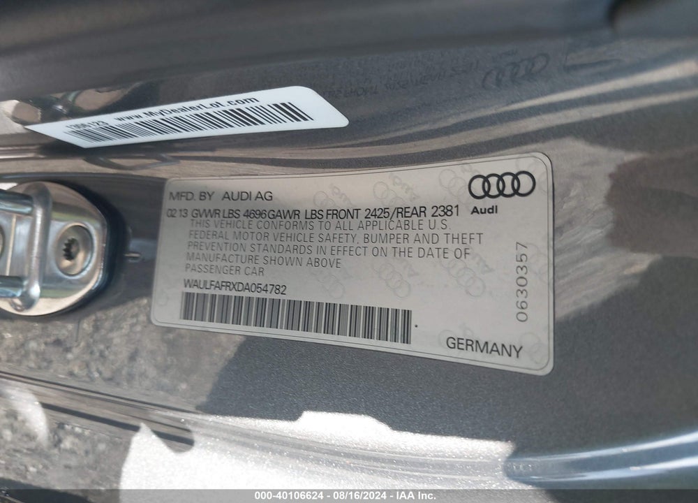 2013 AUDI A5 2.0T PREMIUM VIN: WAULFAFRXDA054782