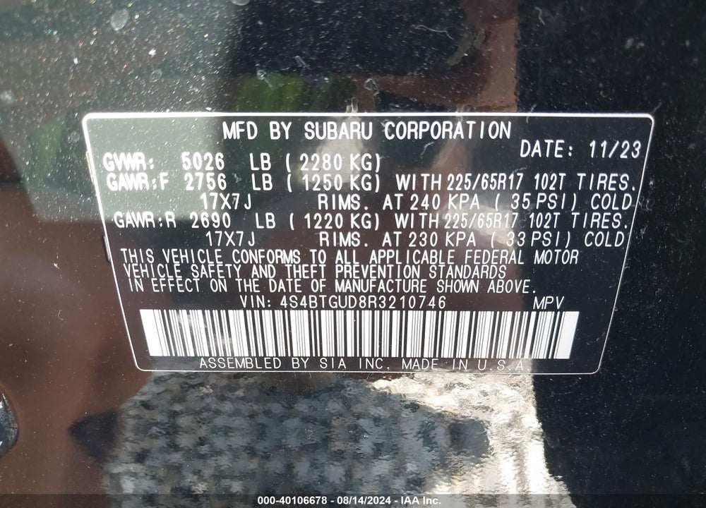 2024 SUBARU OUTBACK WILDERNESS VIN: 4S4BTGUD8R3210746