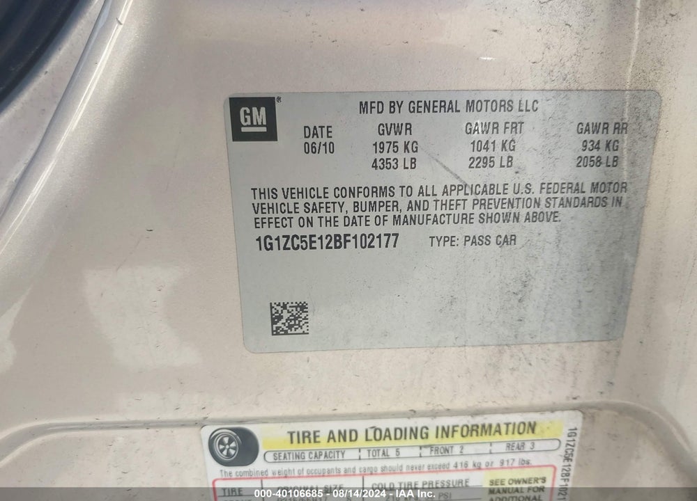 2011 CHEVROLET MALIBU VIN: 1G1ZC5E12BF102177
