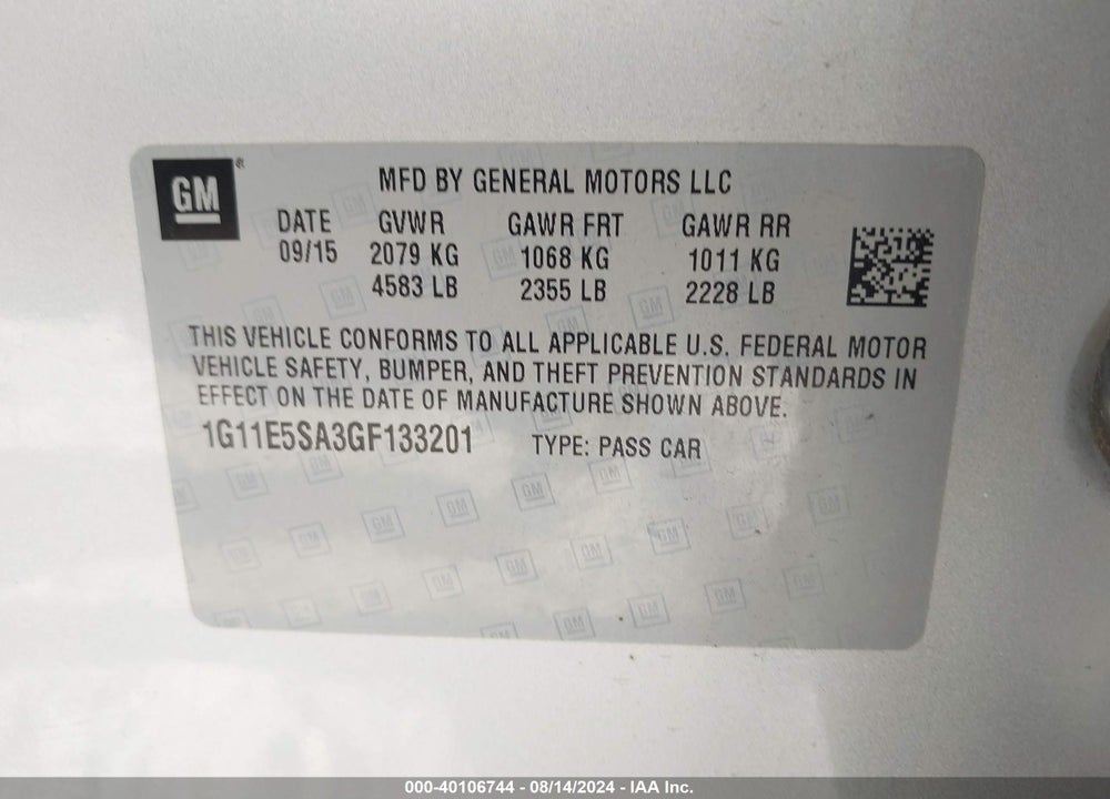 2016 CHEVROLET MALIBU LIMITED LTZ VIN: 1G11E5SA3GF133201