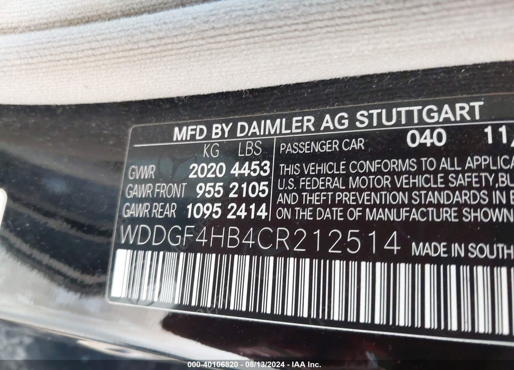 2012 MERCEDES-BENZ C 250 LUXURY/SPORT VIN: WDDGF4HB4CR212514