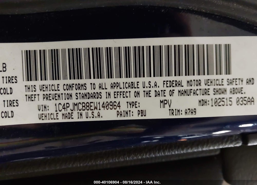 2014 JEEP CHEROKEE LATITUDE VIN: 1C4PJMCB8EW140964