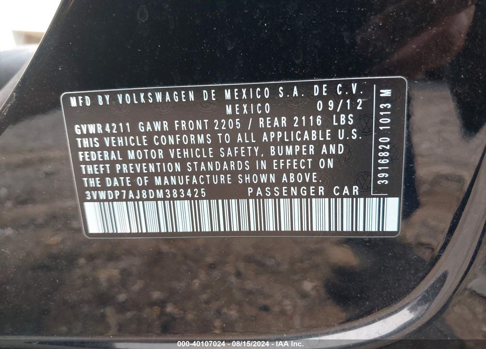 2013 VOLKSWAGEN JETTA 2.5L SE VIN: 3VWDP7AJ8DM383425