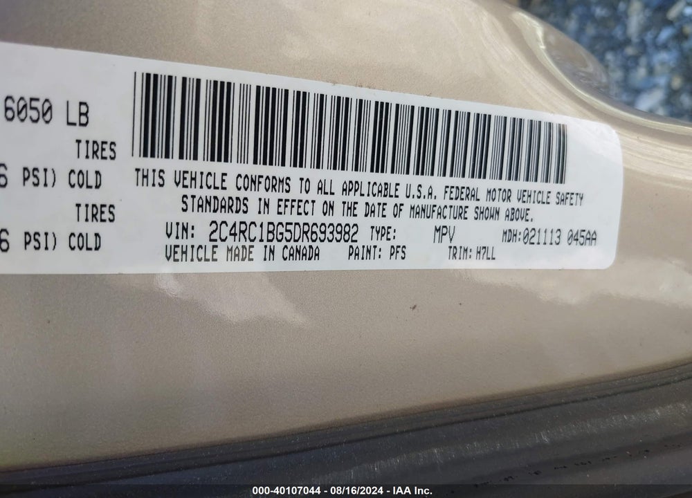 2013 CHRYSLER TOWN & COUNTRY TOURING VIN: 2C4RC1BG5DR693982