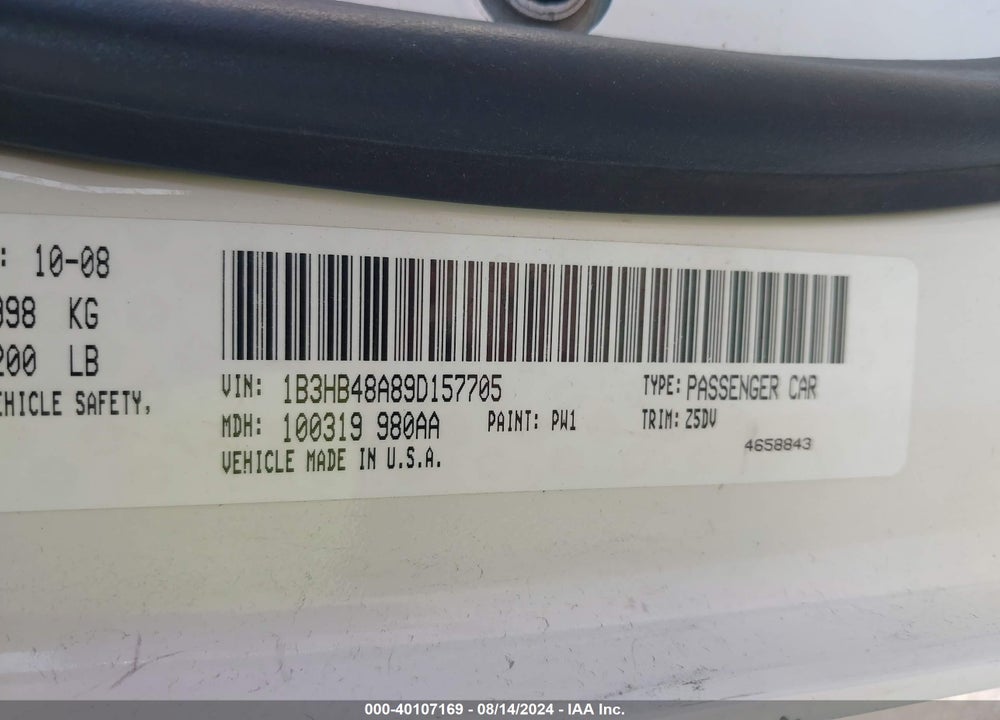 2009 DODGE CALIBER SXT VIN: 1B3HB48A89D157705