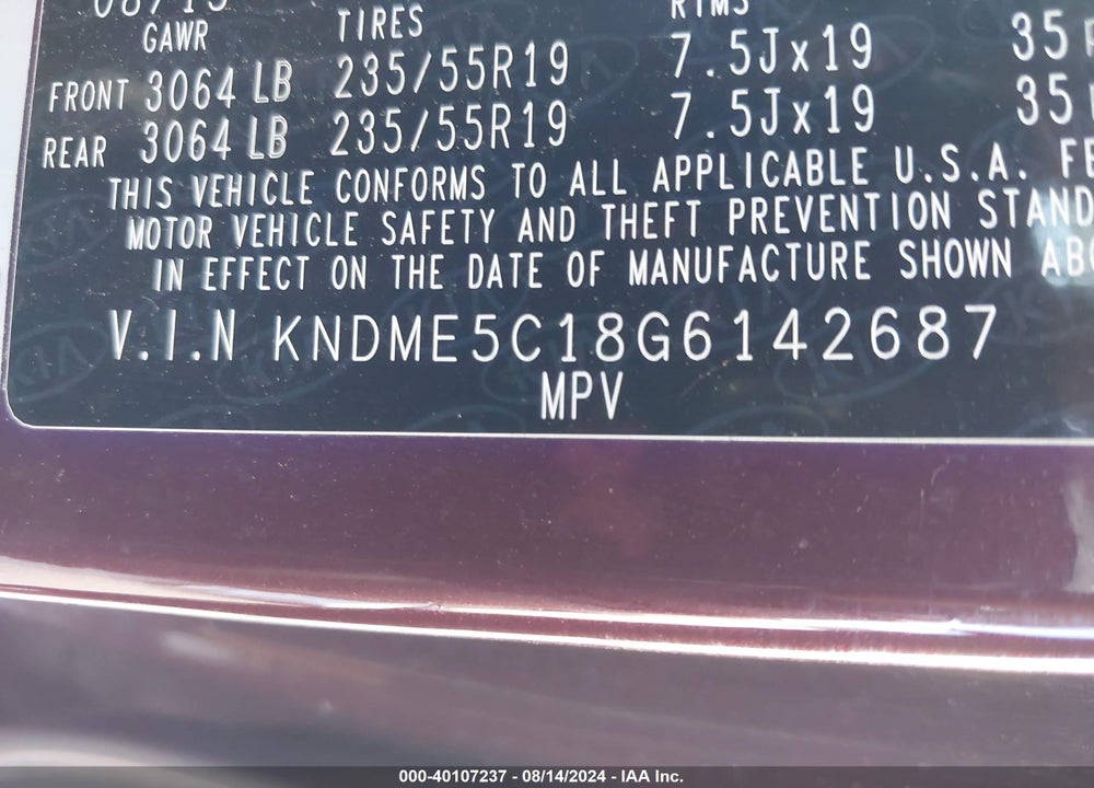 2016 KIA SEDONA SX LUXURY VIN: KNDME5C18G6142687