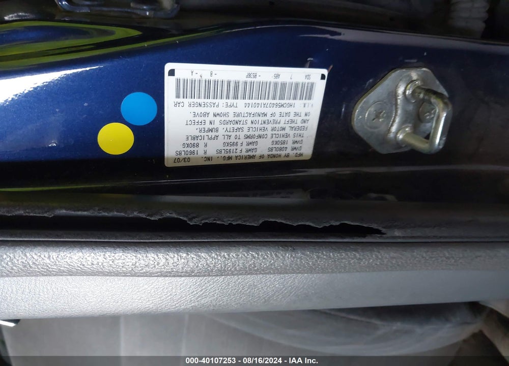 2007 HONDA ACCORD 2.4 LX VIN: 1HGCM56407A140144