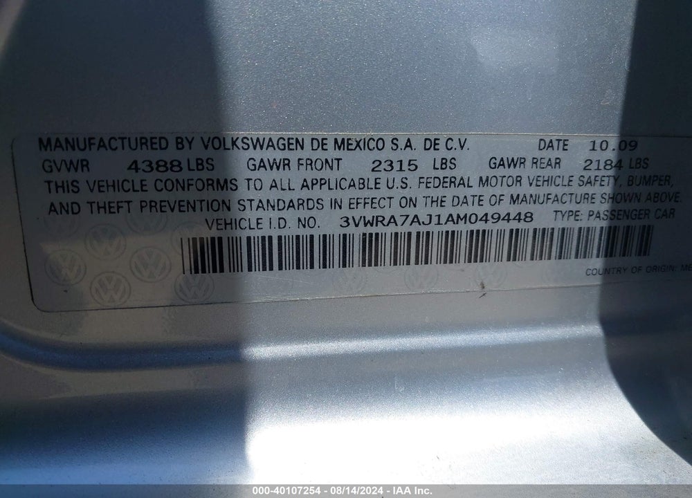 2010 VOLKSWAGEN JETTA WOLFSBURG EDITION VIN: 3VWRA7AJ1AM049448