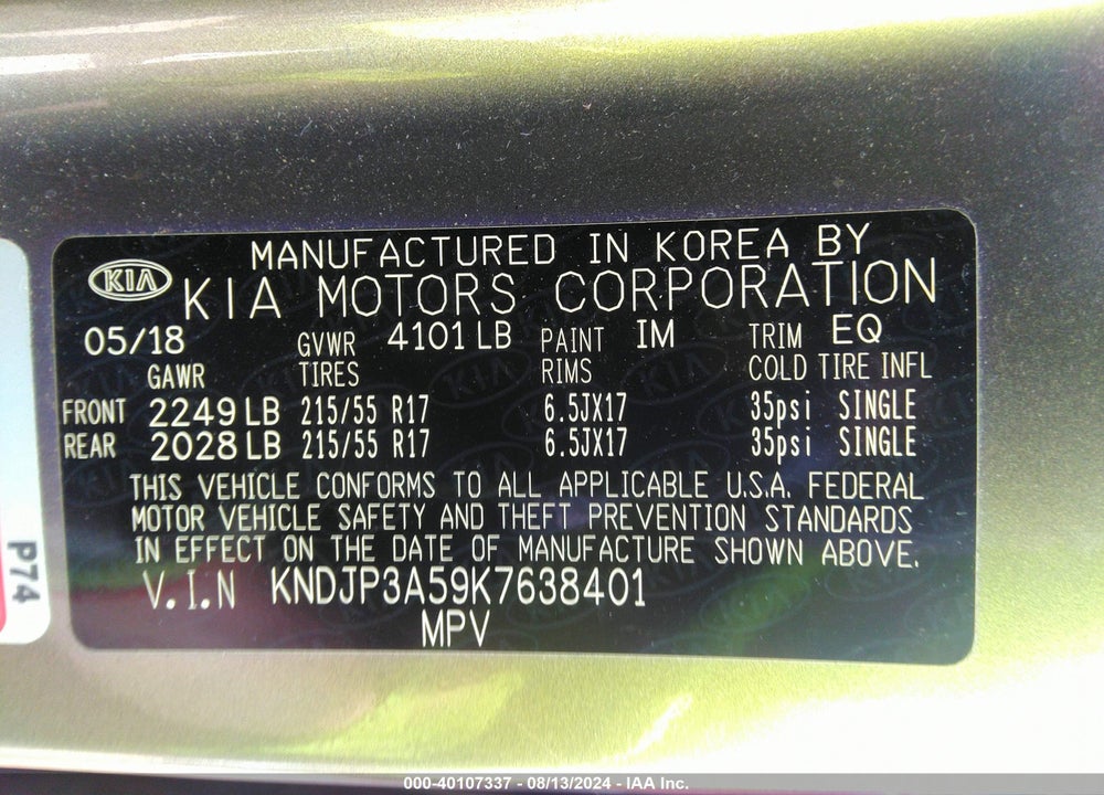 2019 KIA SOUL VIN: KNDJP3A59K7638401