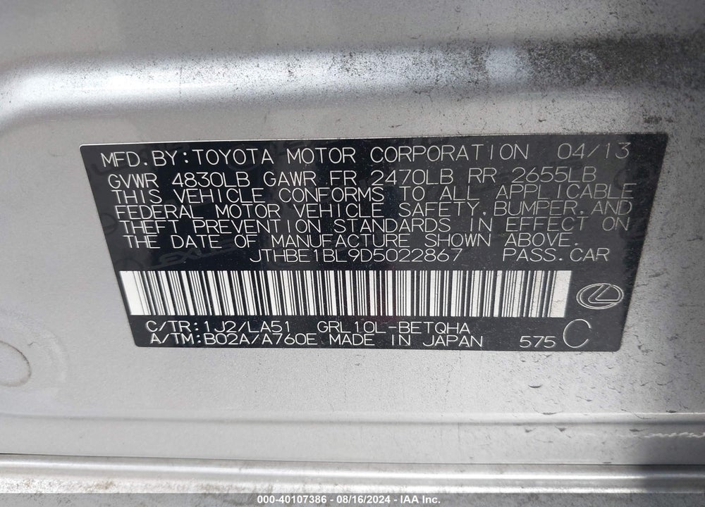 2013 LEXUS GS 350 VIN: JTHBE1BL9D5022867
