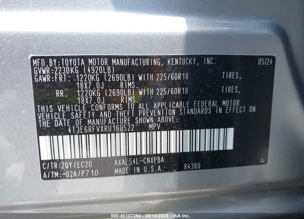 2024 TOYOTA RAV4 HYBRID VIN: 4T3E6RFVXRU160522