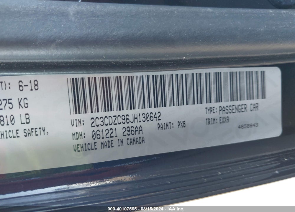 2018 DODGE CHALLENGER SRT HELLCAT WIDEBODY VIN: 2C3CDZC96JH130642